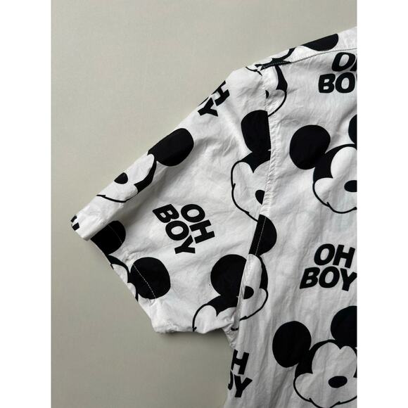 Disney Mickey Mouse Shirt Mens Large White Black Oh Boy Neff Button Up Cartoon - Picture 5 of 15